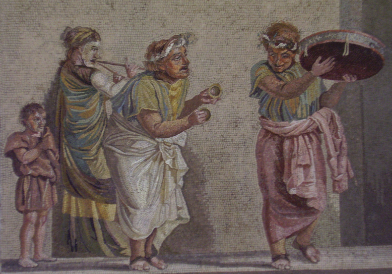 mosaic-street scene-comedy-Museo
          Nazionale Archeologico-Napoli