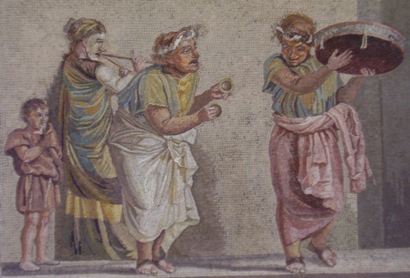mosaic of
          an ancient comedy-street scene