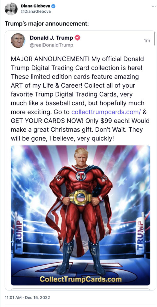 Donald Trump's head photoshopped onto a digital painting of a hypermuscular superhero standing in a wrestling ring; screenshot of a Truth Social post by Trump