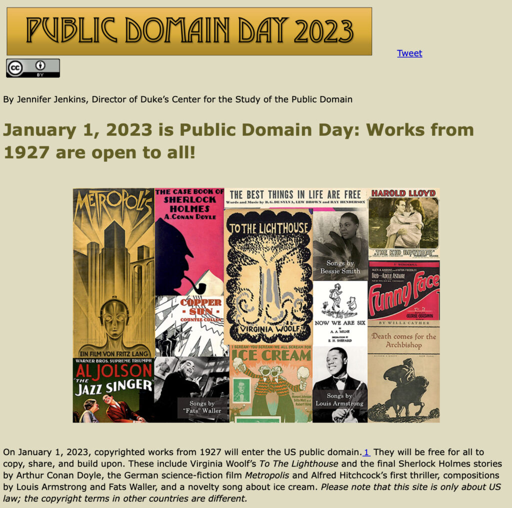 screenshot of a post on the site for Duke University's Center for the Study of the Public Domain