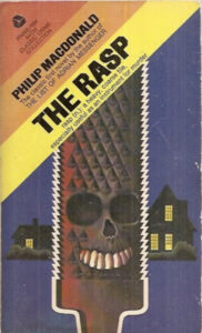 The cover of Philip MacDonald's THE RASP in the "Avon Crime Classics" edition. The illustration features a large wood-rasp with skull-features superimposed.