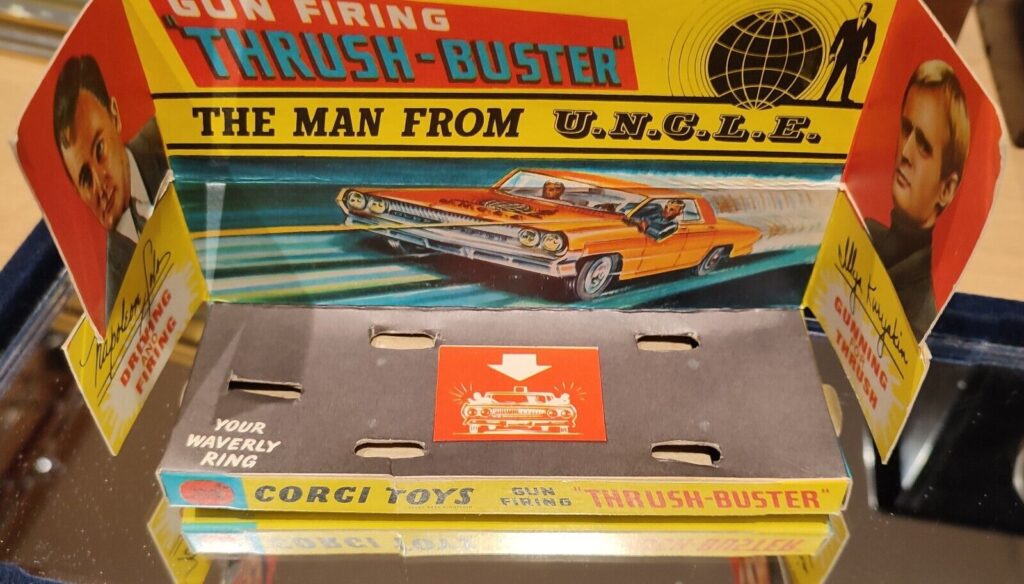 The box of a "thrush-Buster" tou car, a tie-in with the old "Man from UNCLE" TV series