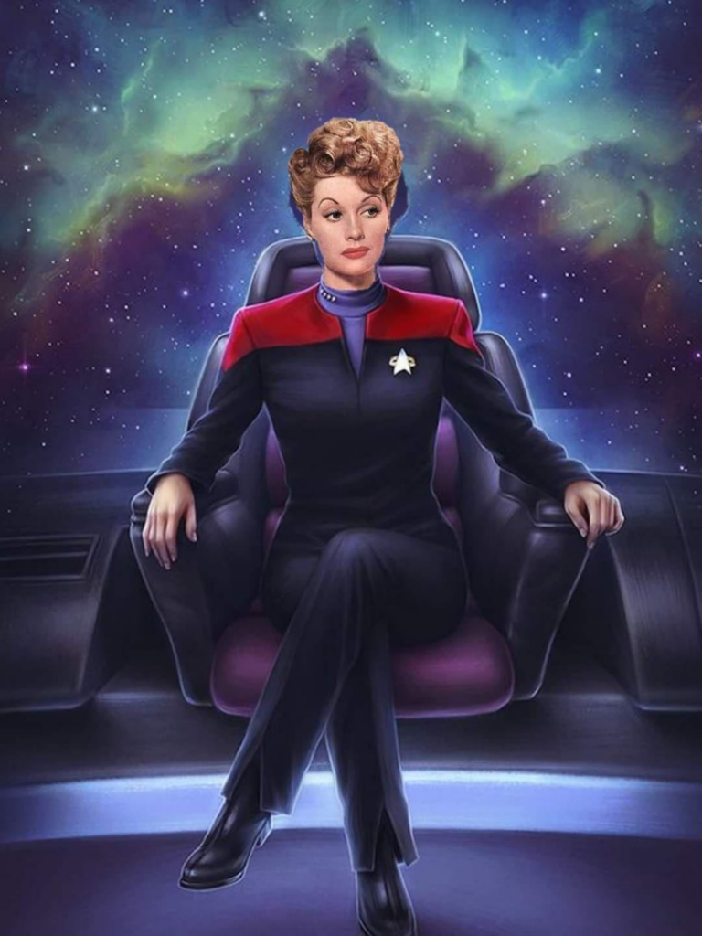 Lucile Ball depicted as a Starfleet captain, Voyager-era.